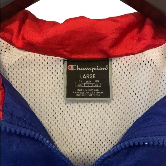 CHAMPION | Vintage Red White & Blue Warm Up Windbreaker | Size L - Picture 11 of 12